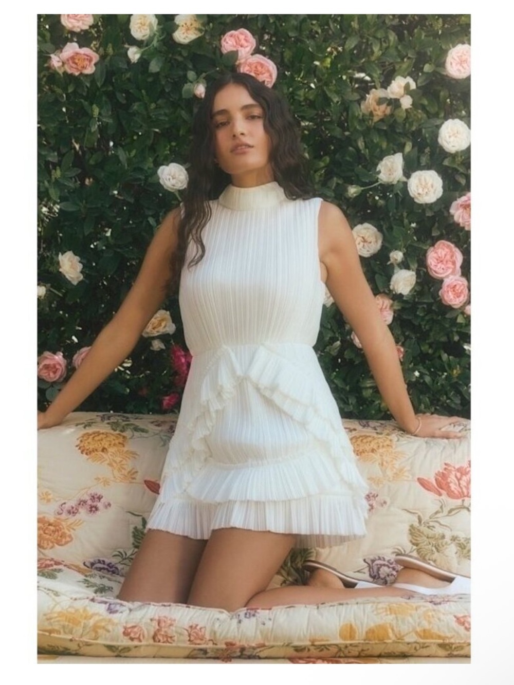 NWT Lulus Alvana White Plisse Mock Neck Ruffled Mini Dress - Size S